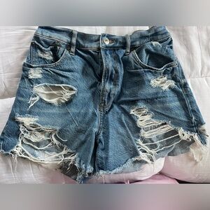 American Eagle Outfitters Ripped Denim Shorts - Blue